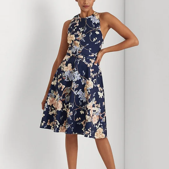 Lauren Ralph Lauren | Dresses | Lauren Ralph Lauren Floral Belted Faille  Cocktail Dress | Poshmark